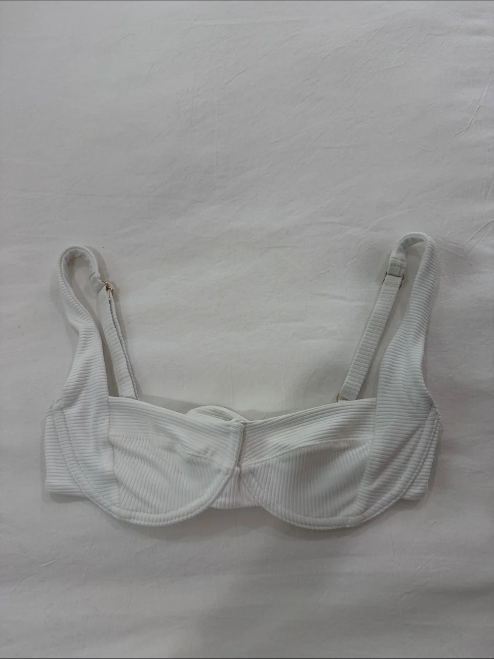 Two-Piece Ribbed Bikini — White Top & Sage Green Bottom